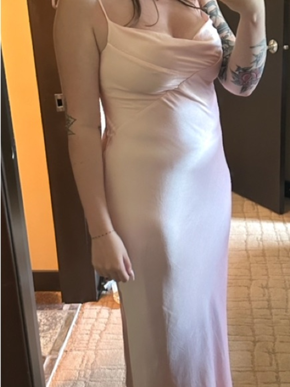 Hello Molly Pale Pink Satin Maxi Slip Dress with Tie Straps - Picture 5 of 5